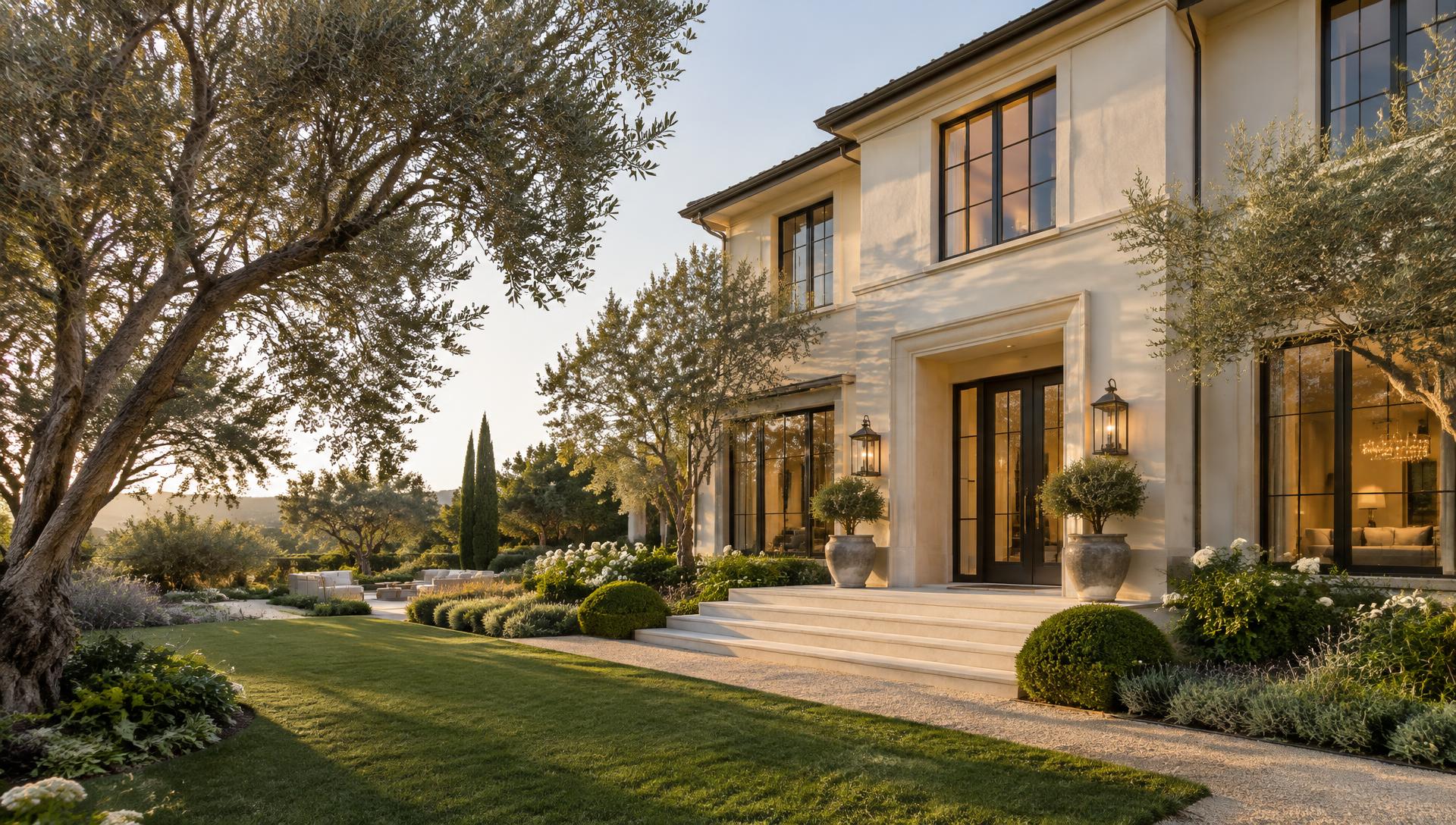 Classic California home with stone entry and beautifully landscaped garden